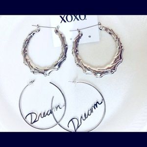 2/$20 Hoop Earrings Xoxo Dream Script Silver Set.